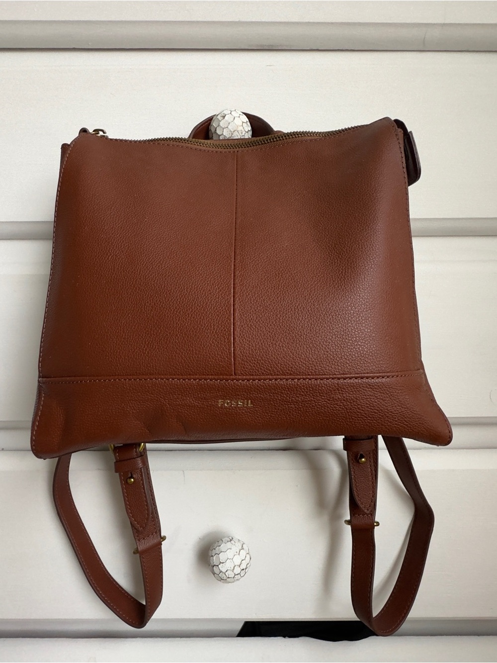 Fossil Convertible Leather Backpack Shoulder Bag Brown